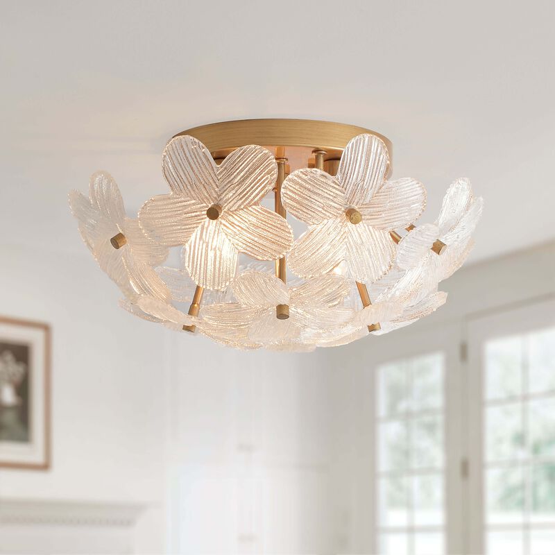 Estrella Modern 3-Light 16" Brushed Brass Clear Glass Flower Flush Mount image number 1