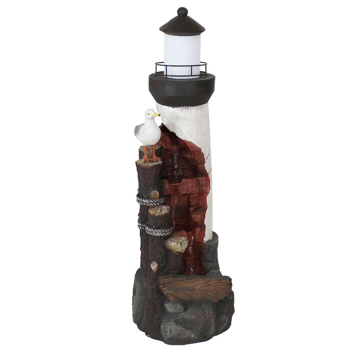 Sunnydaze Gull-Foots Cove Lighthouse Water Fountain with LED Lights - 36 in