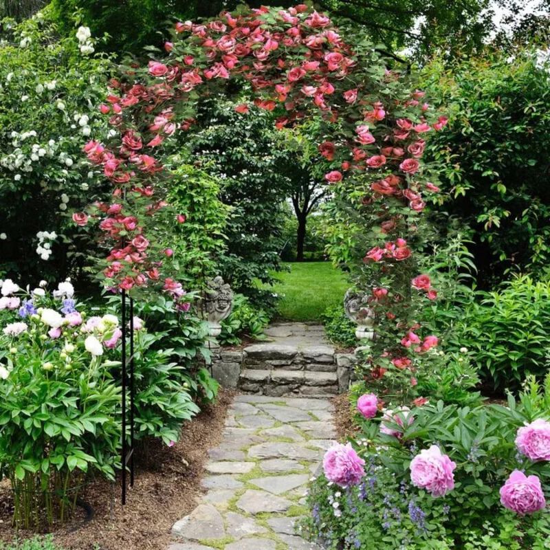 Garden Arch Arbor Trellis with Gate Patio Plant Stand Archway-Black