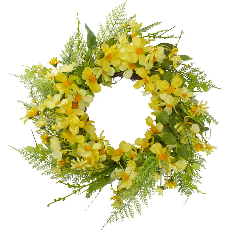 Daisy and Berry Floral Spring Wreath  Yellow and Green 23" image number 1