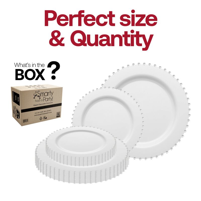 White with Silver Pearl String Round Plastic Dinnerware Value Set (60 Sets) image number 4