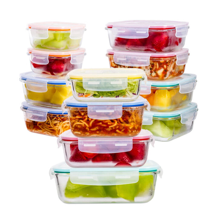 Lexi Home Durable 12 Piece Glass Meal Prep Food Containers with Snap Lock Lids
