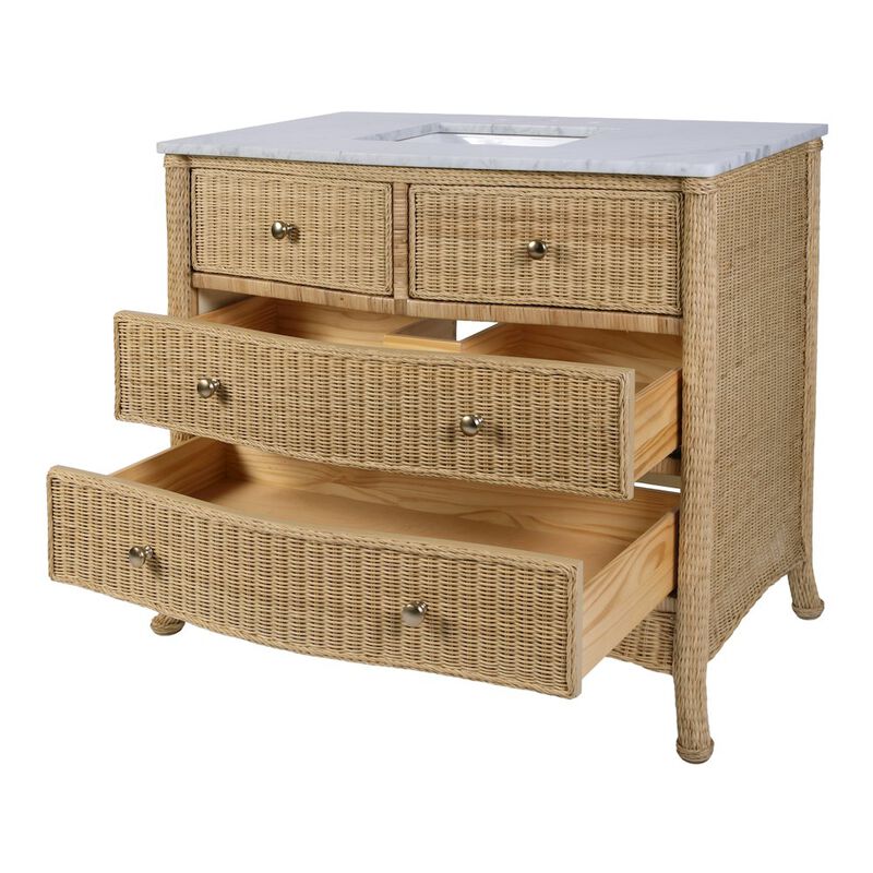 Butler Specialty McLean 42 in. W Marble Top and Rattan 2 Drawer Single Bathroom Vanity, image number 3