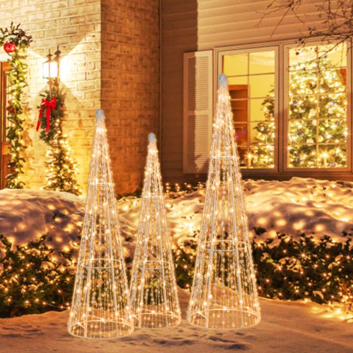 Hivvago Set of 3 Pre-lit Christmas Cone Trees with Star Strings