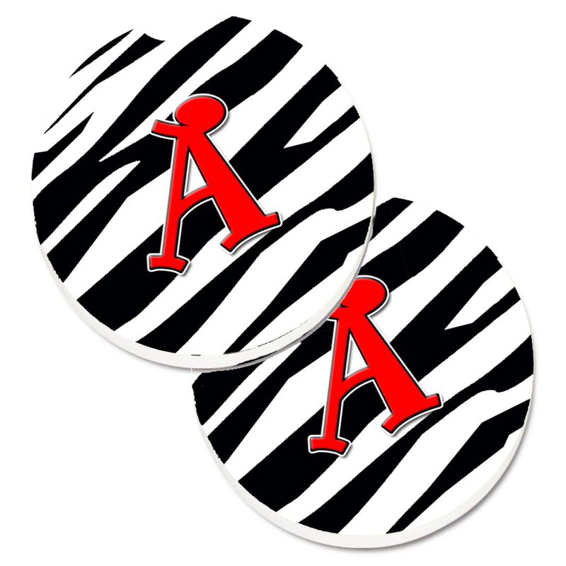 Caroline's Treasures Letter A Monogram - Zebra Stripe & Red Set of 2 Cup Holder Car Coasters CJ1024-ACARC, 2.56, Multicolor