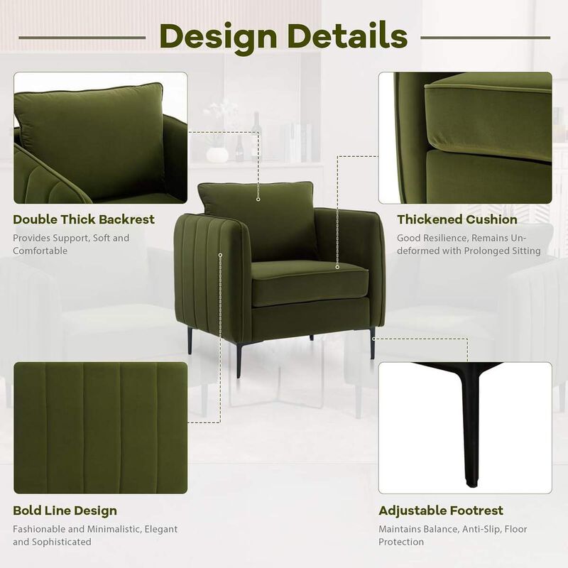 Envelor Mid-Century Modern Velvet Accent Armchair with Lumbar Pillow image number 3