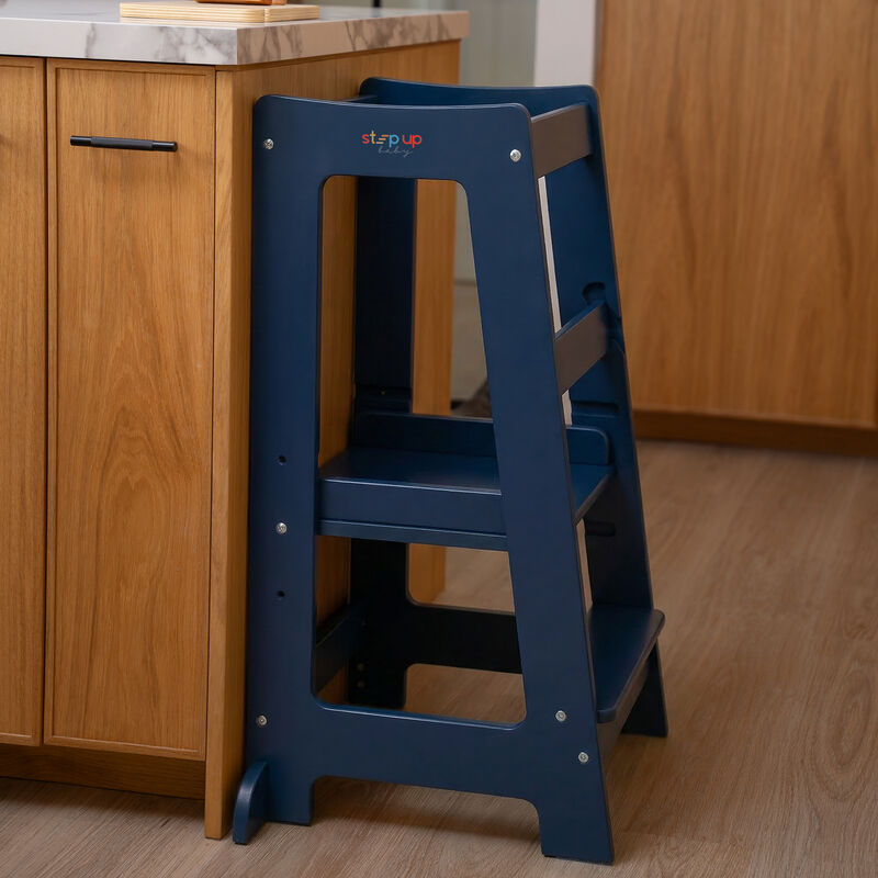 Stepup Baby&reg; Adjustable Toddler Tower - Blue Wooden Step Stool for Kids | Toddler Standing Tower with Child-safe Chopper & Chopping Board for 18M-4Y image number 7