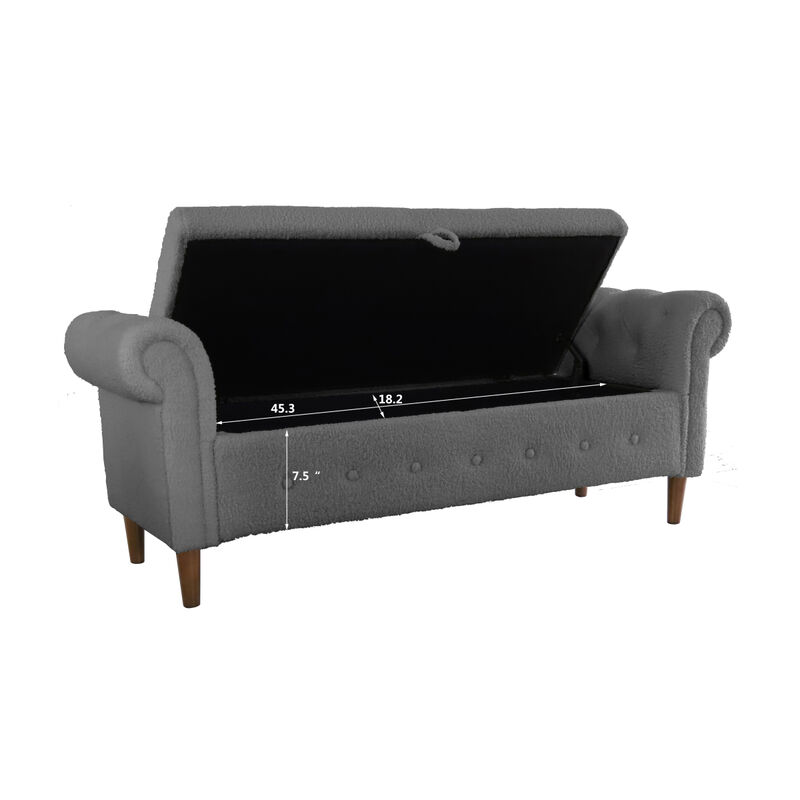 Grey Teddy Velvet Multifunctional Storage Rectangular Sofa Stool