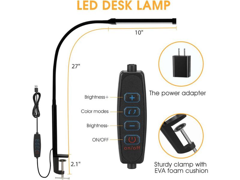 LED Desk Lamp with Clamp 3 Modes 10 Brightness for Home Office image number 2