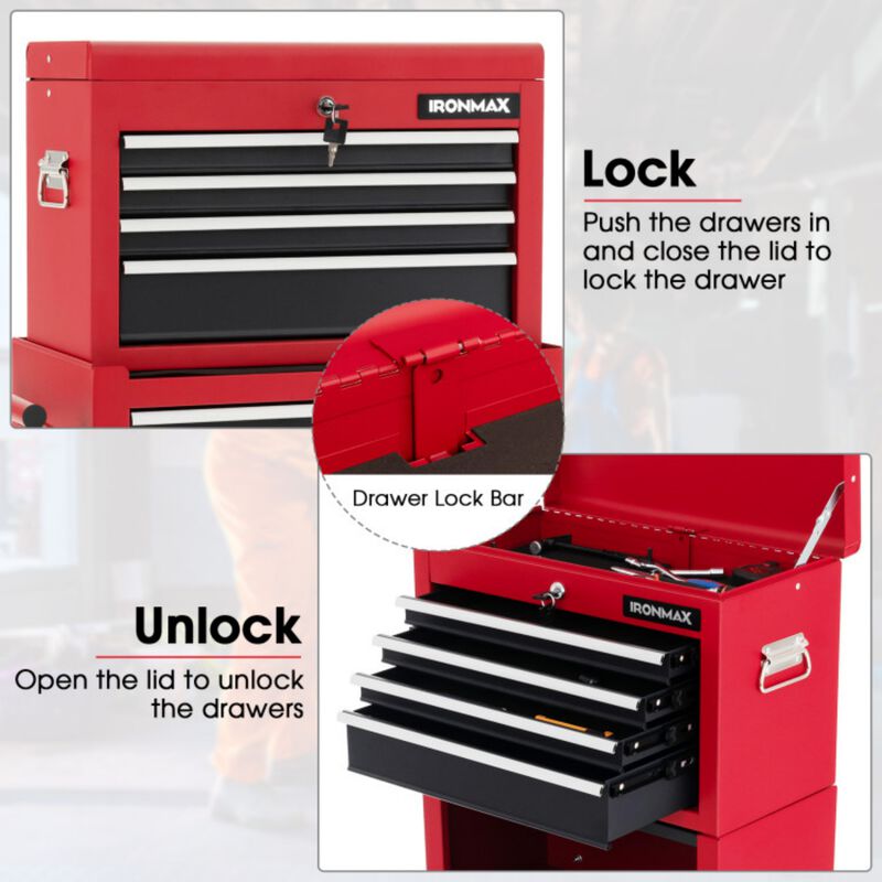 6 Drawer Rolling Tool Chest with Detachable Top Box and Lockable Wheels image number 6