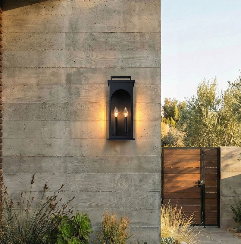 2-Light H19&rdquo; Outdoor Wall Lantern Large Black Exterior Wall Light with Clear Tempered Glass and Dusk to Dawn Sensor for Front Door, Garage & Entryway image number 3