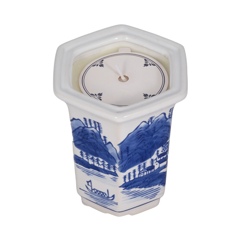 4", 6oz  Chinoiserie Candle , Blue/white image number 2