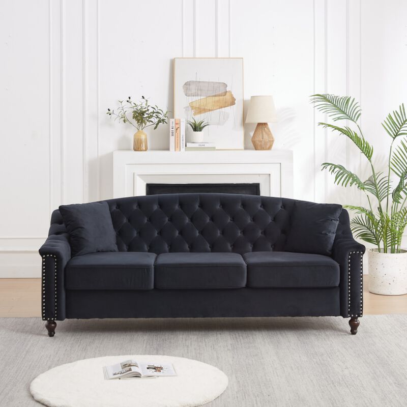 Snump 82" Velvet Chesterfield Sofa image number 7