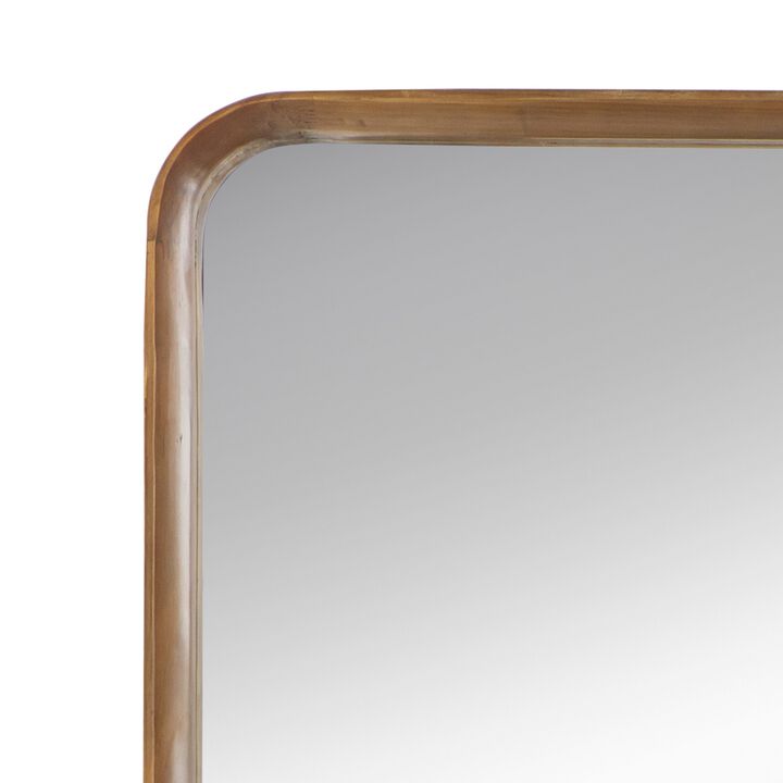Roe 32 Inch Wall Mirror, Brown Curved Pine Wood Frame, Minimalistic-Benzara
