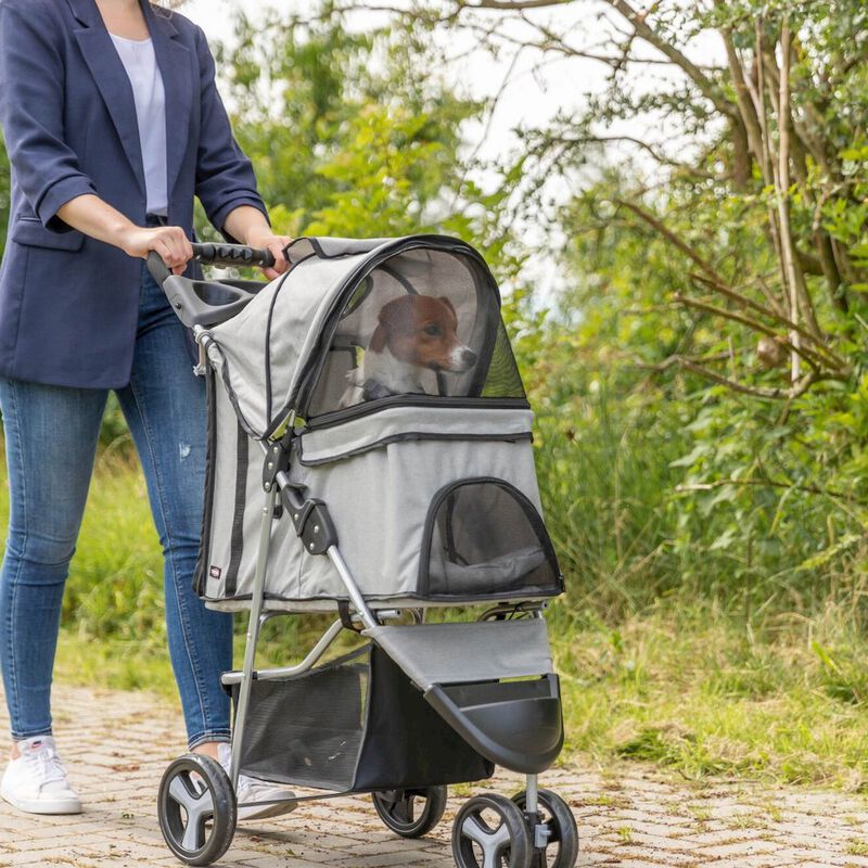 TRIXIE 3-Wheeled Foldable Dog & Cat Stroller with Canopy and Storage Compartments image number 2