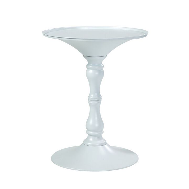 Wowi 23 Inch Side End Table, Round Hourglass Turned Base, White Finish - Benzara