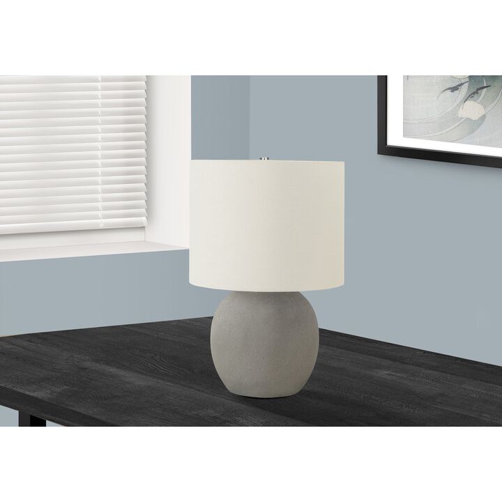 Monarch Specialties I 9626 - Lighting, 20"H, Table Lamp, Grey Concrete, Ivory / Cream Shade, Contemporary