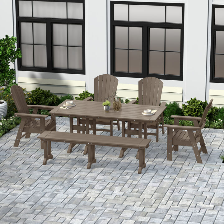 WestinTrends 6 Piece Outdoor Patio Dining Table and Armchair Dining Bench Set