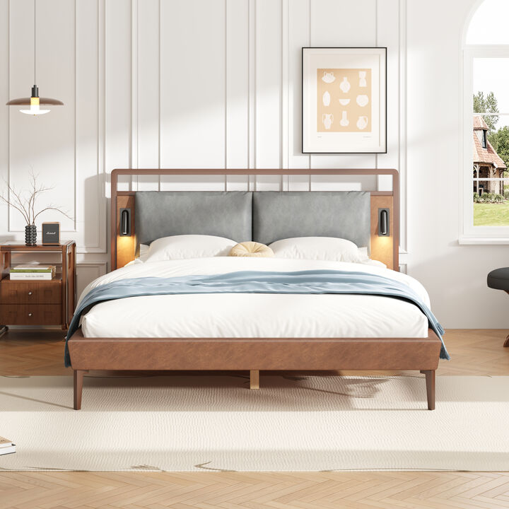 Christopher Knight Home Solis Contemporary Faux Leather Platform Bed with 2 Night Lights