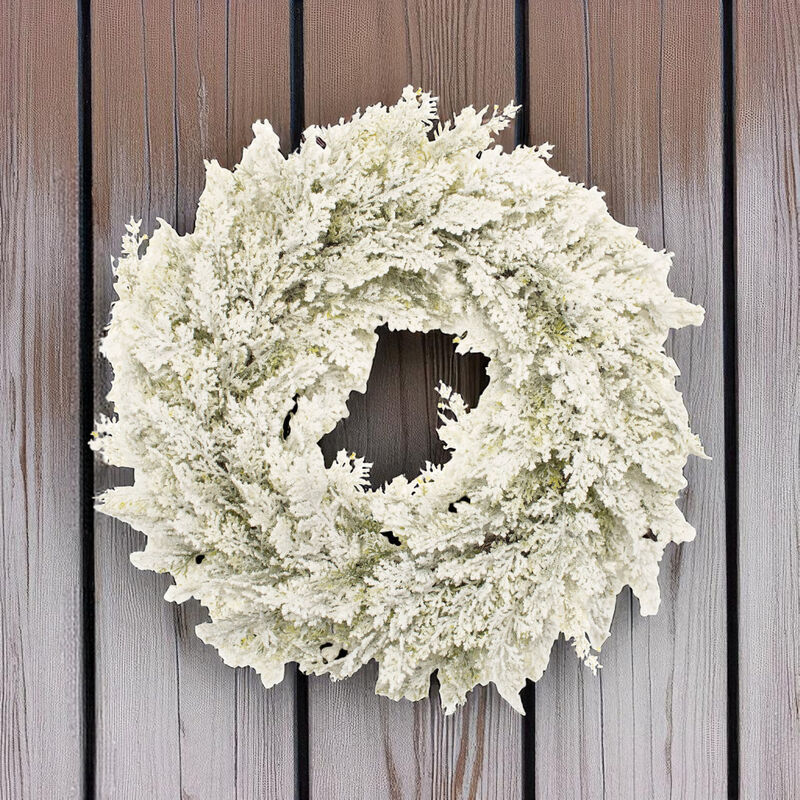 Faux Snowy Pine Wreath –  Holiday Wreath with Flocked Finish for Farmhouse, Classic, or Scandinavian Decor