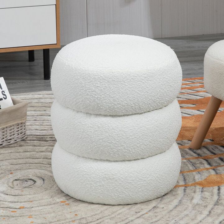 Glamour Home Azaria White Boucle Fabric Round Tufted Ottoman