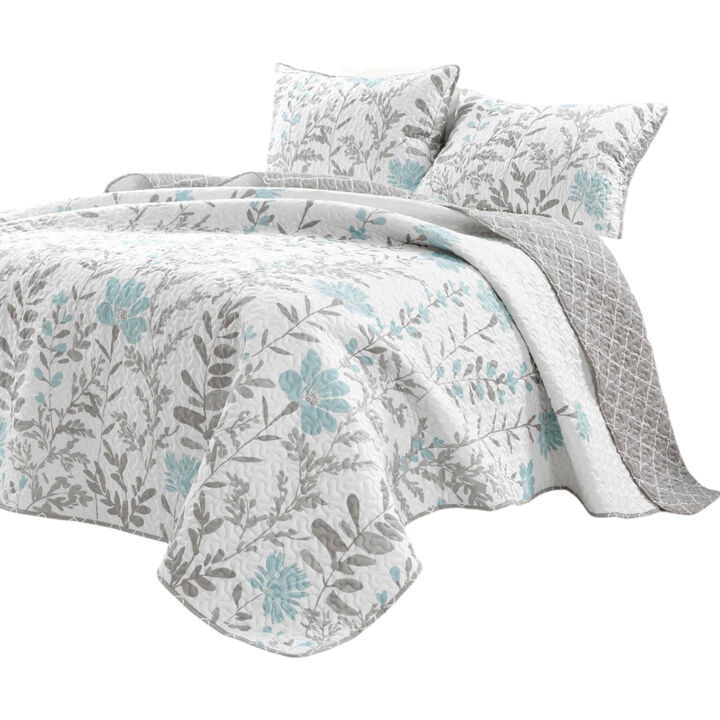 Floral Lightweight 3-Piece Quilt Set in Thin Polyester Fabric For Bedroom
