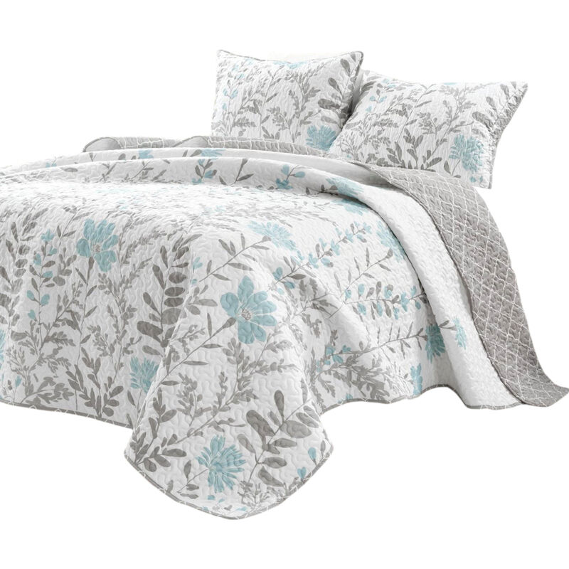 Floral Lightweight 3-Piece Quilt Set in Thin Polyester Fabric For Bedroom