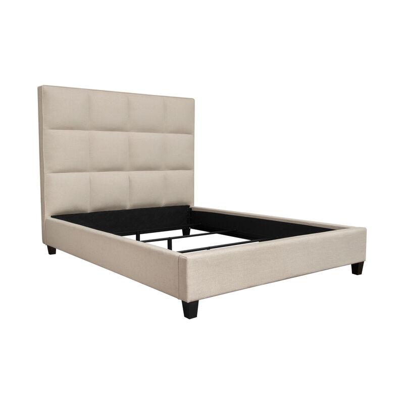 Bevy King Size Bed, Grid Tufted, Sand Brown Polyester Upholstery