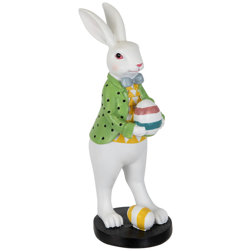 Rabbit Holding Easter Egg Outdoor Garden Statue - 11.5" - White