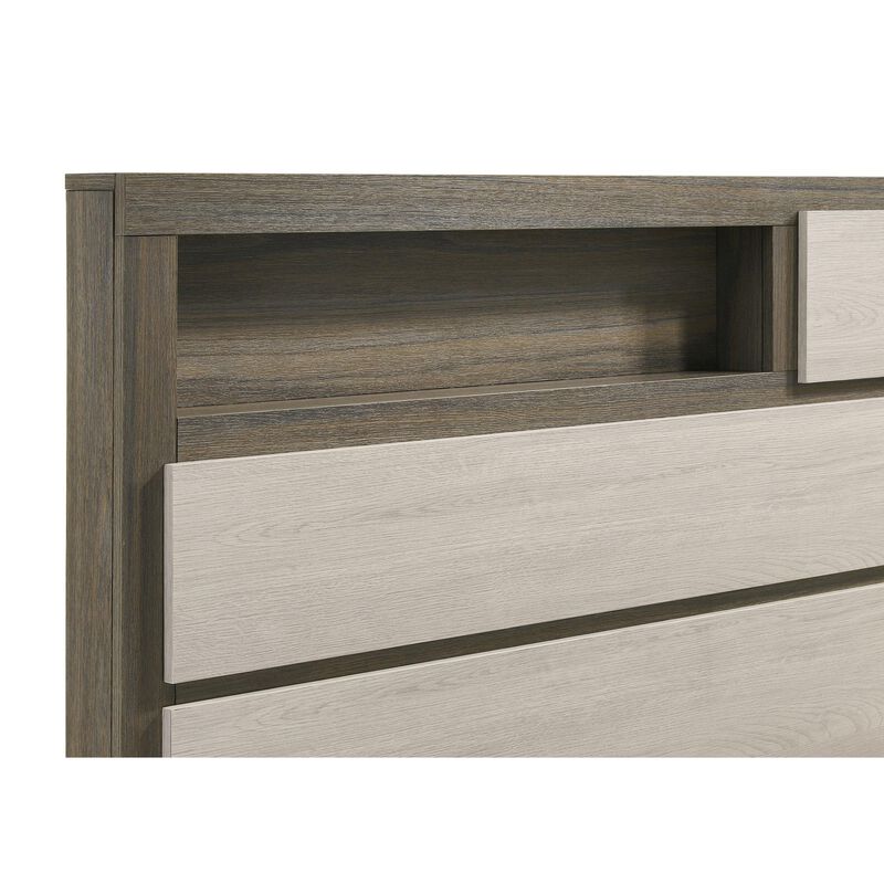 Fene Queen Size Bed, Bookcase Headboard, Wood Gray, Hidden Storage - Benzara