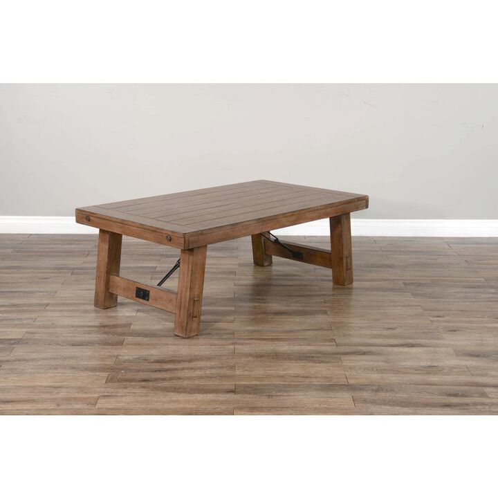Sunny Designs Doe Valley 52 Farmhouse Wood Coffee Table in Taupe Brown