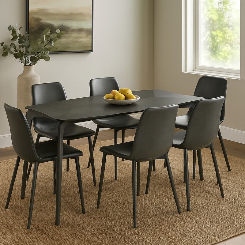 Kalie 63 Inch Dining Table, Tapered Legs, Wood Grain Finish, Charcoal Gray