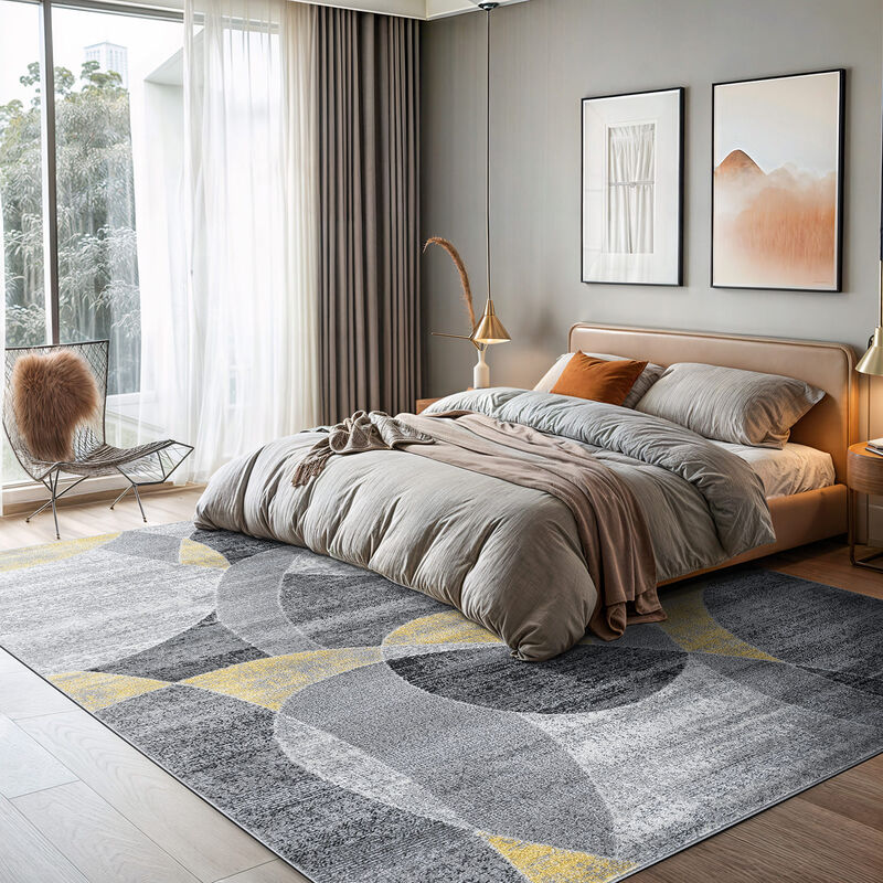 World Rug Gallery Contemporary Distressed Circle Area Rug:  Geometric,  Low Pile,  Stain & Fade Resistant image number 6