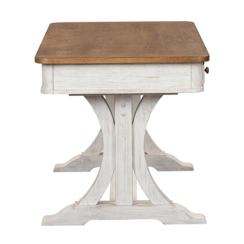 Liberty Furniture Farmhouse Reimagined Writing Desk with 3 Drawers, Trestle Base, Antique White & Chestnut Two-Tone Finish image number 4
