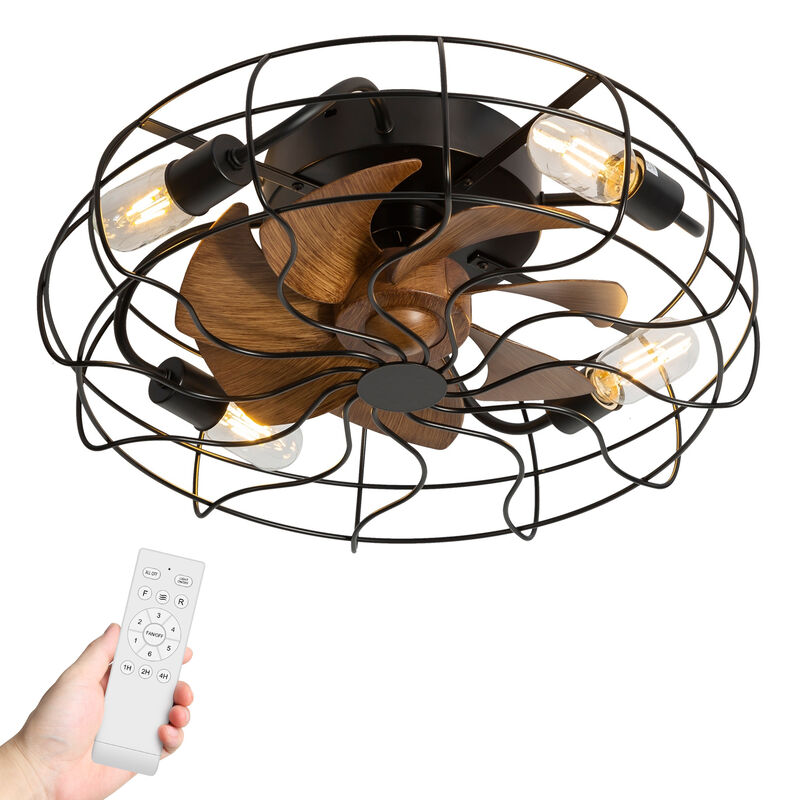 Breezary 18.5" Industrial Caged Ceiling Fan with Light,4 E26 Bulbs Required,6 Speed Remote,Reversible,Timer,Quiet,7 Blades image number 0