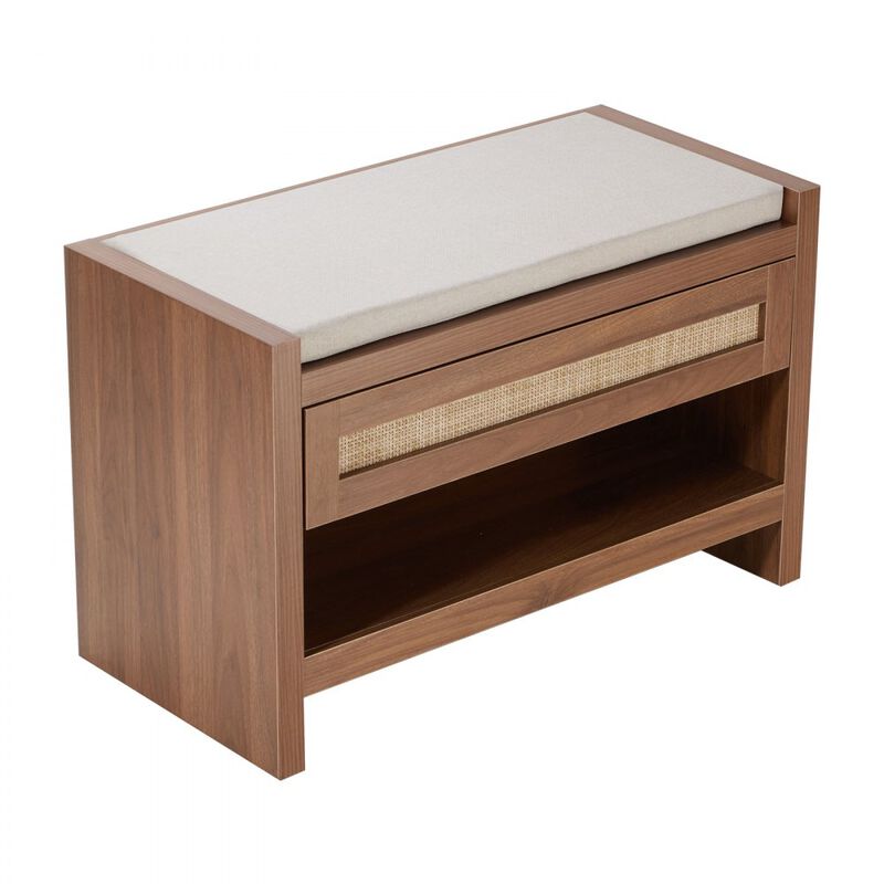 Rattan Wooden Bench for Entryway Bedroom or Living Room Seating and Decor