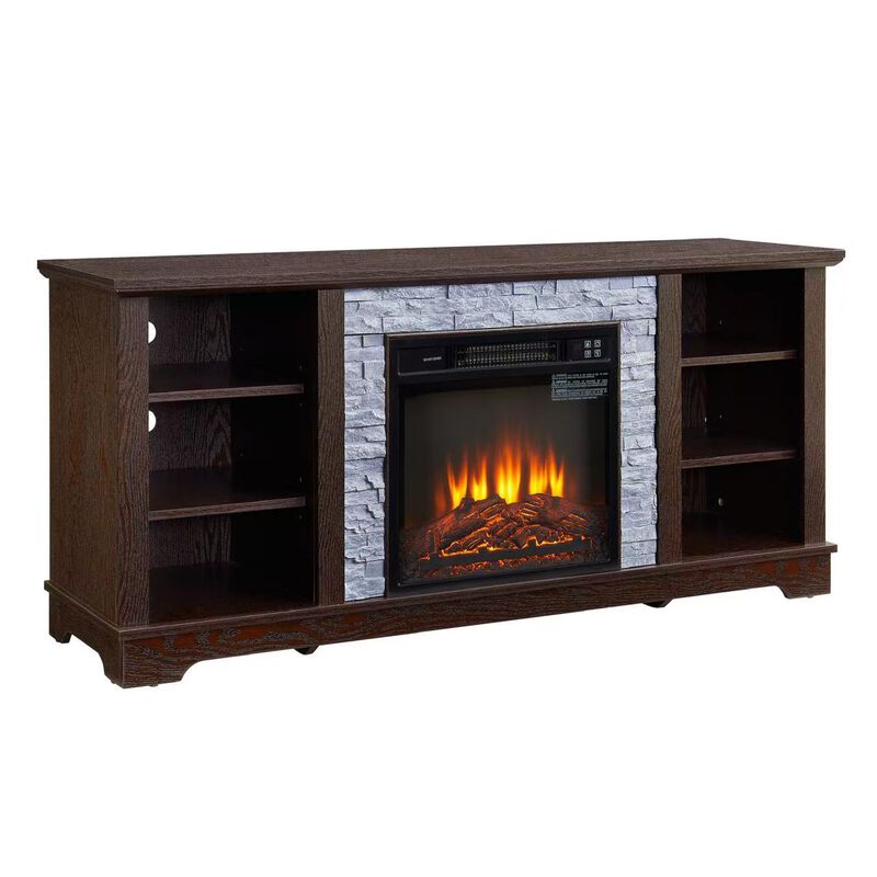 Mondawe Mantel 18 Inch Electric Fireplace TV Media Rack, Open Storage Modern Entertainment Console