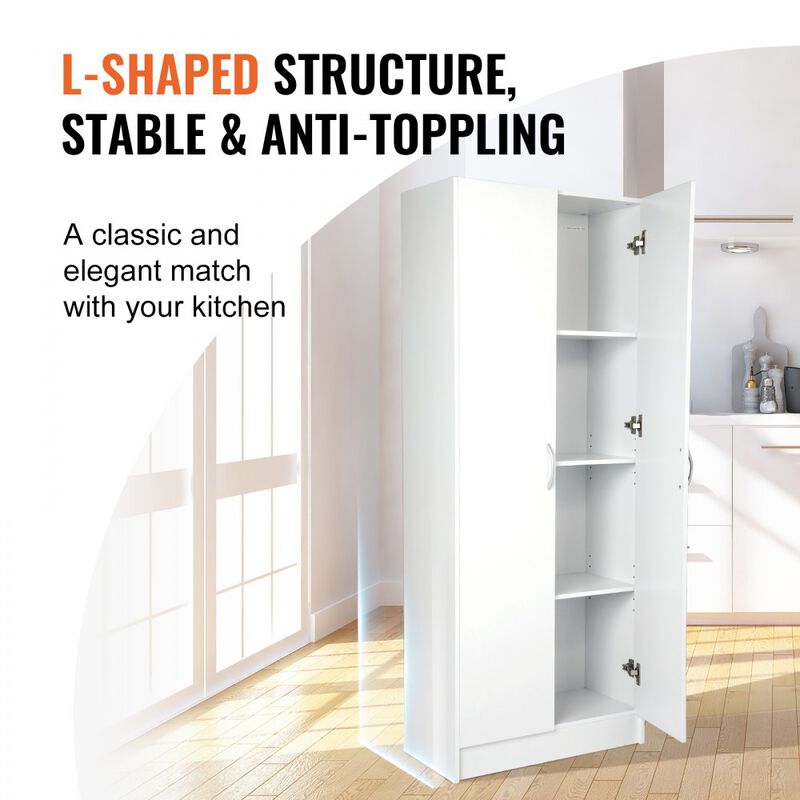Freestanding Kitchen Pantry Cabinet with Adjustable Shelves, Wood Storage Cupboard for Dining Room-White image number 3