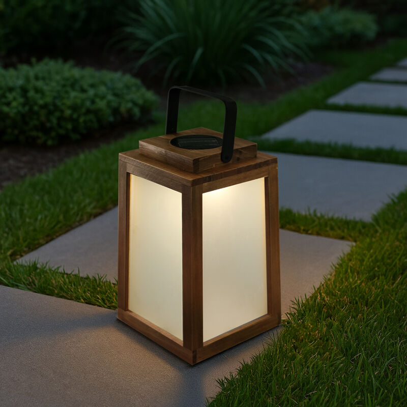 H11" Farmhouse LED Solar Lantern with Wood Farm and Frosted Glass Panel Outdoor Garden Decorative Hanging Lanterns for Outside Camping image number 3