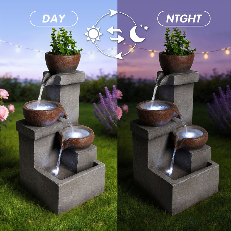 Outdoor Water Fountain Tiered Cascading Jar Waterfall Resin Garden Patio Decor image number 5