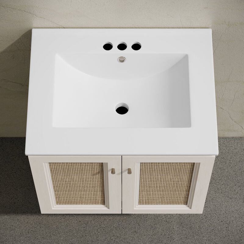 24" Wall-Mounted Bathroom Vanity in White Oak, Centerset Faucet Holes Vanity Top image number 3