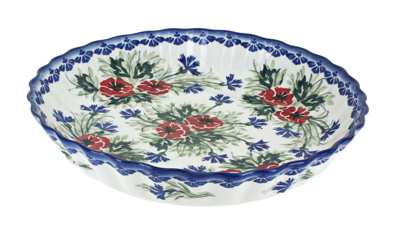 Blue Rose Polish Pottery Cherry Red Bouquet Pie Plate