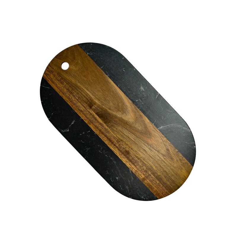 Black Marble and Acacia Wood Oval Board image number 0