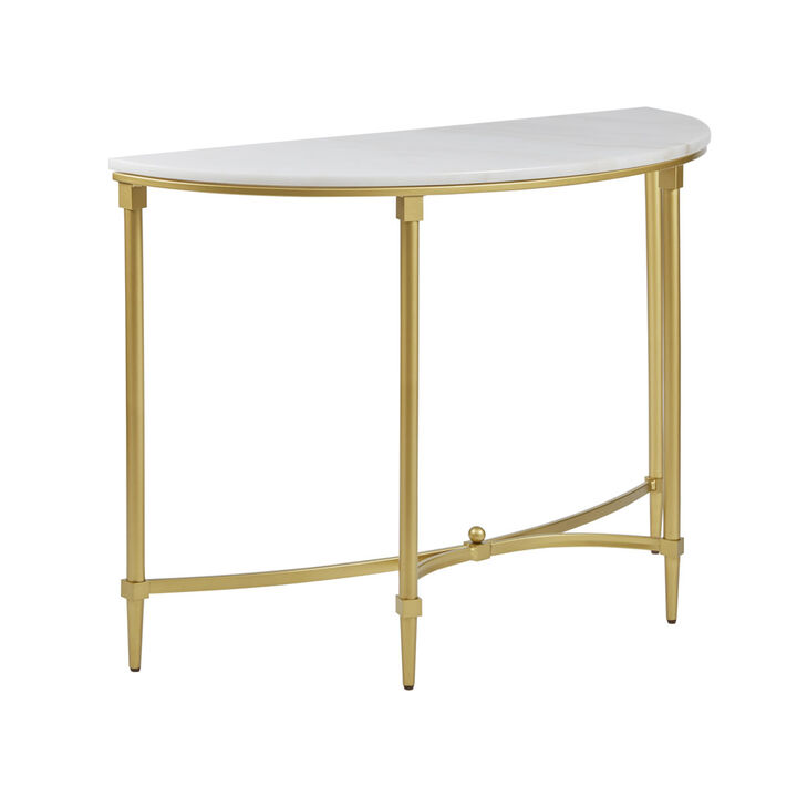 Gracie Mills Marlee Round White Marble and Gold Metal Console Table