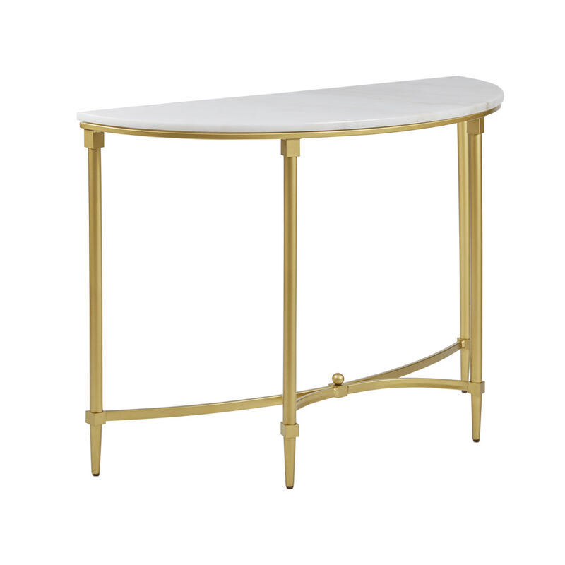 Gracie Mills Marlee Round White Marble and Gold Metal Console Table