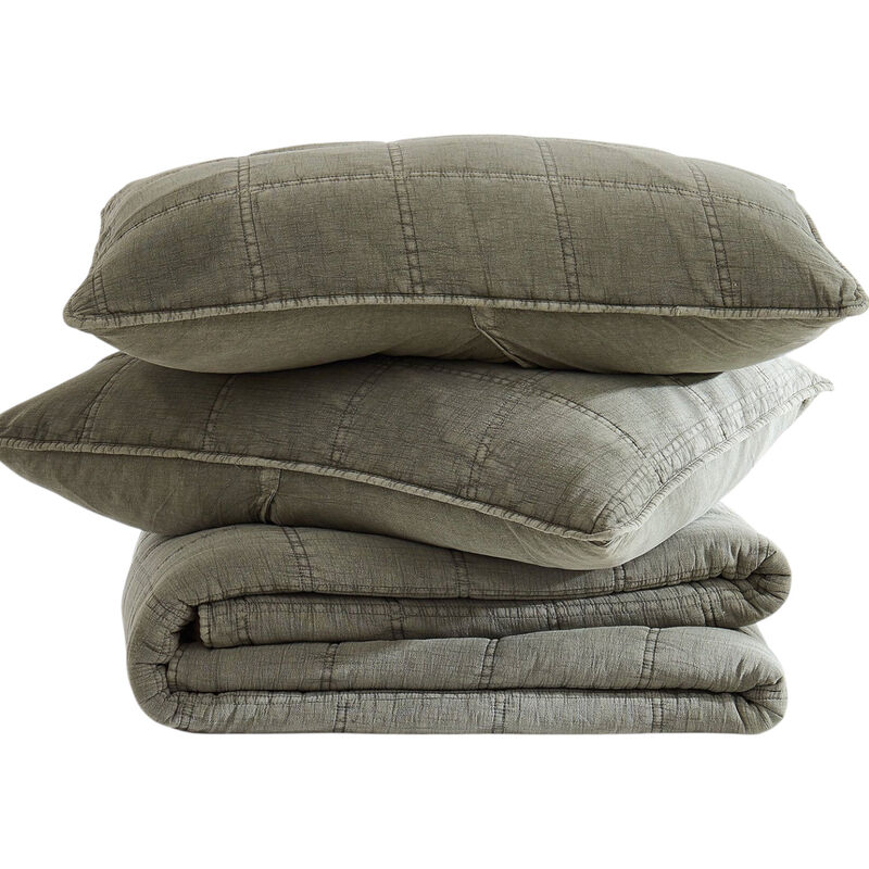 3 Piece Cotton Faded Stone Washed Lightweight Quilt Set