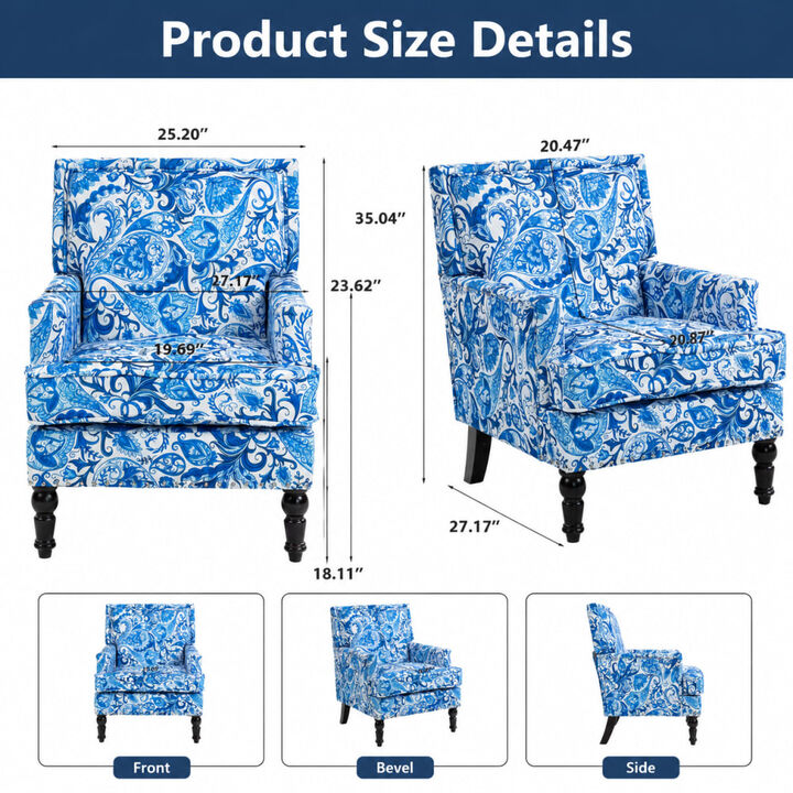GOODSILO Upholstered Accent Armchair with Striped Fabric and Nailhead Trim, Comfortable Padded Seating for Living Room and Home Use