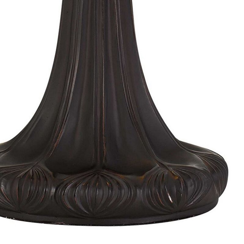 120 Watt Tiffany Table Lamp with Engraved Base, Multicolor-Benzara image number 4