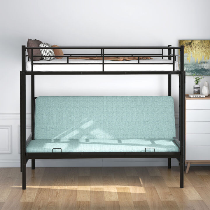 Twin over Full Metal Bunk Bed, Multi-Function, Black
