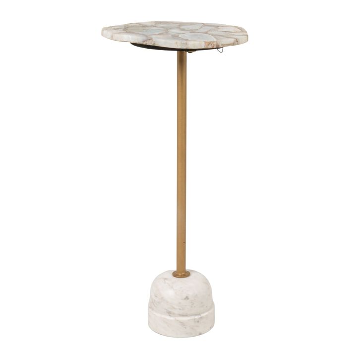Natural Agate and White Marble Pedestal Drink Table with Gold Post
